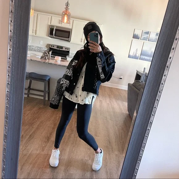 West Side Black Bandana Distressed Denim Jacket - Picture 5 of 14